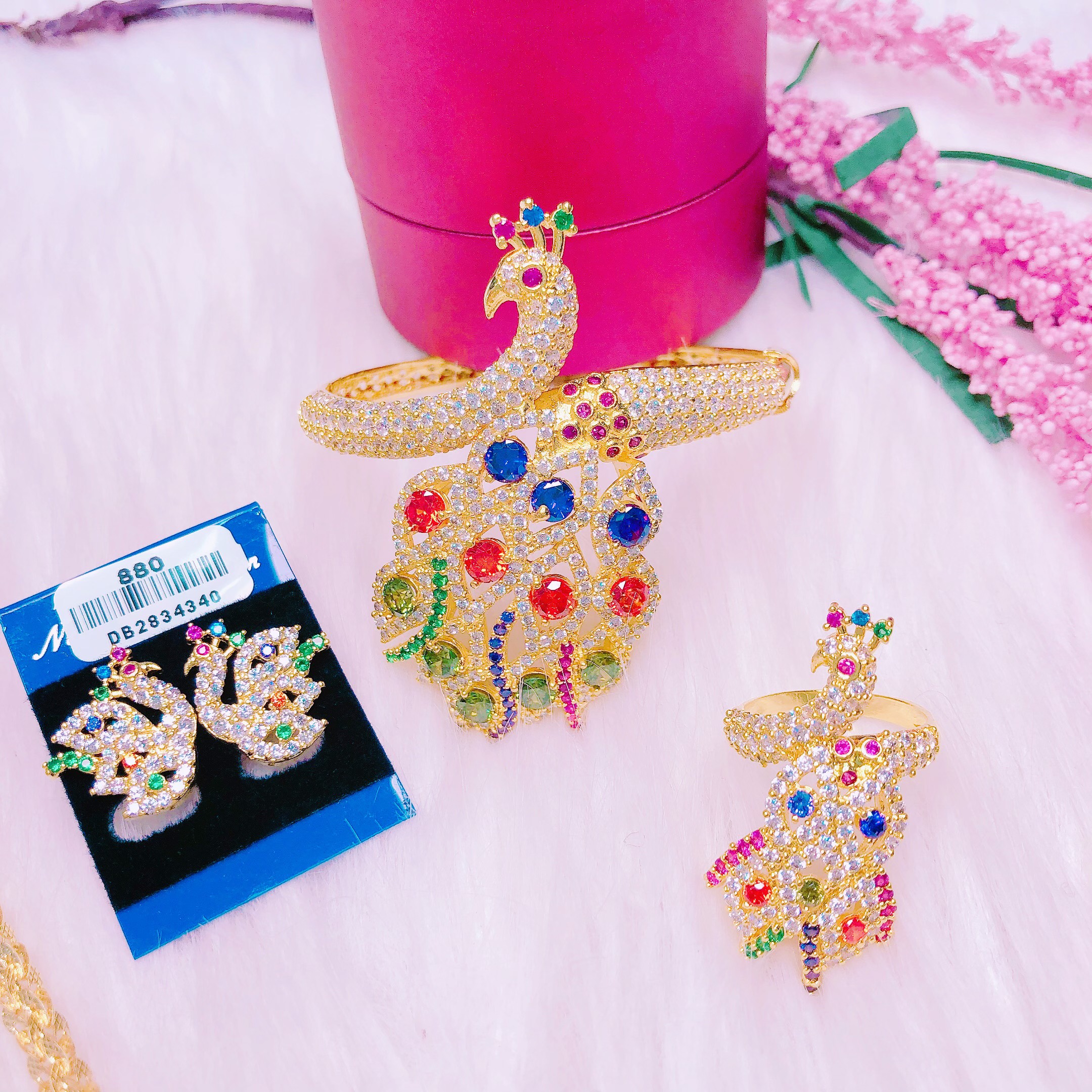 Bộ trang sức vàng 18k, bộ trang sức nữ mạ vàng công hoàng kim đính đá pha lê ngũ sắc sang trọng rực rỡ đính đá sáng lấp lánh lung linh thiết kế sang trọng Trang sức GADO SV03 NGỌC TRAI - dùng đi tiệc cực kì sang chảnh