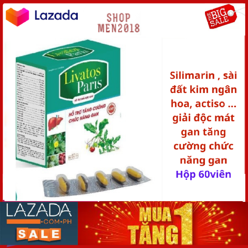 Viên uống giải độc gan Livatos -Paris - Tăng cường chức năng gan, hạ men gan, giảm gan nhiễm mỡ hiệu quả - Hộp 60 viên - Chuẩn GMP