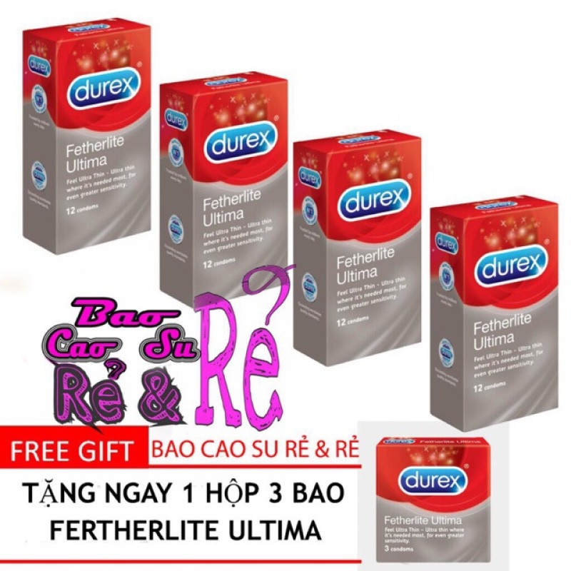 Combo 4 Hộp 48 Cái Bao Cao Su SIÊU MỎNG Durex Fetherlite Ultima + Tặng 1 Hộp 3 Bao