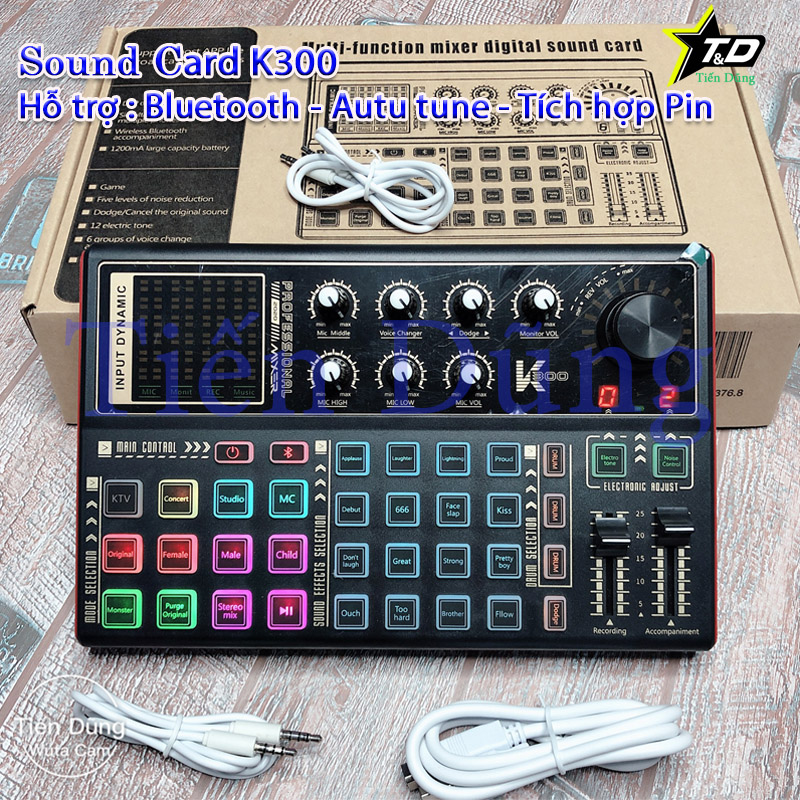 Sound Card Livestream K300 – Thu âm, Karaoke Livestream FB, Bigo live hỗ trợ tốt các dòng mic 5V và 48V Bản cao cấp hơn sound card h9