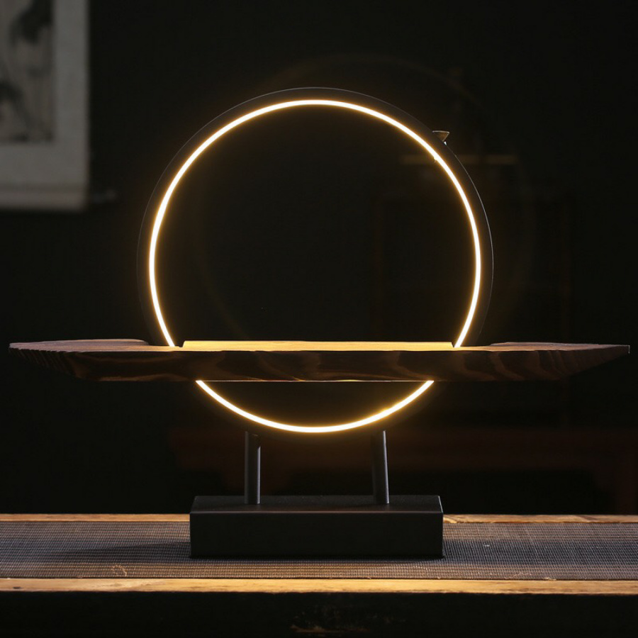 Kệ đèn led hình tròn đặt tượng trang trí- kệ gỗ đặt tượng trang trí decor giá siêu tốt siêu đẹp