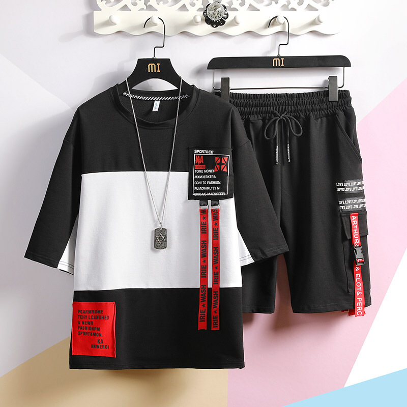 Bộ Quần Áo Thun Nam Phối Hai Màu Kèm Phối Dây Chữ Cá Tính Hot Trend 2024 Thời Trang 4MEN SET NAM 9000039C3