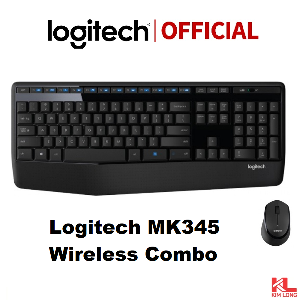 Bàn phím chuột không dây Logitech MK345 kết nối cổng Usb 2.4 GHz, Thiết kế chống đổ tràn, bệ tỳ tay, Full Side - Bảo hành 12 tháng