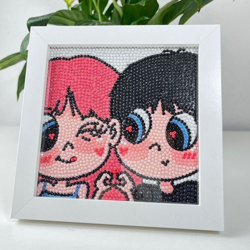 tranh đính đá cặp đôi size 20x20cm khung gỗ căng sẵn