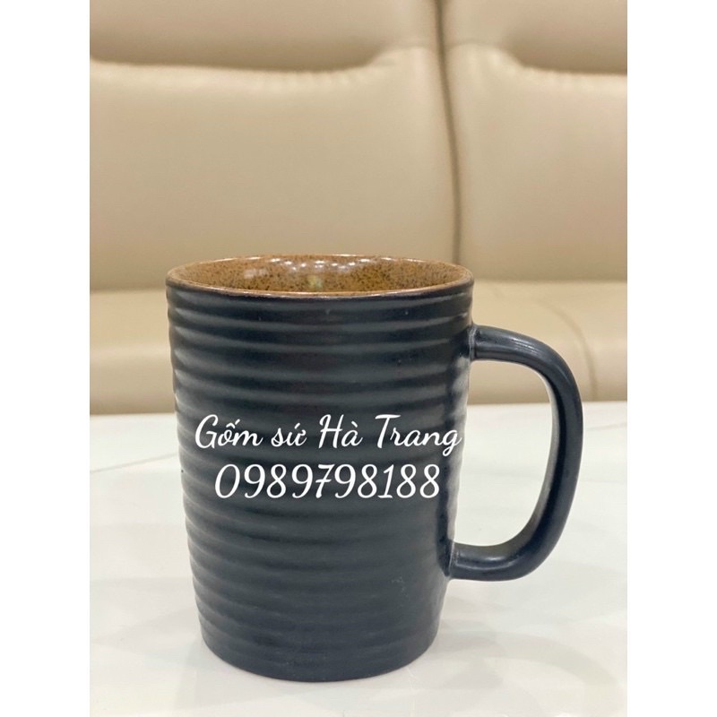 Cốc sứ Bát Tràng men đen lòng nâu gốm hạt tiêu dung tích 350ml
