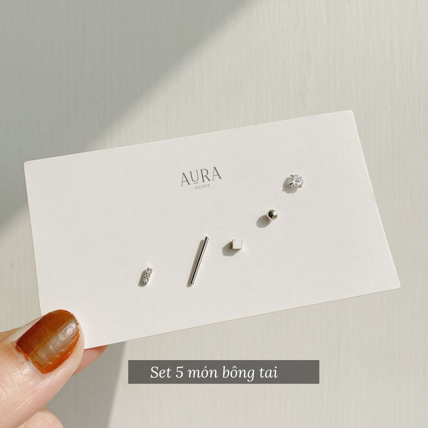 Set 5 món bông tai bạc cá tính Aura Silver-Kt28
