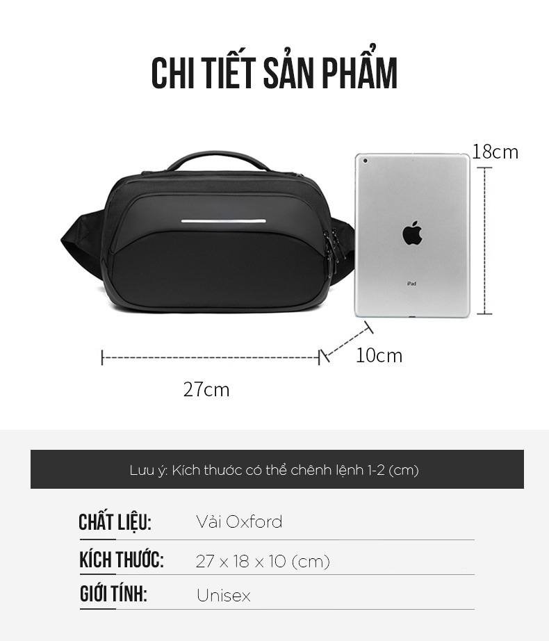 Túi đeo chéo/ đeo hông du lịch phản quang - OZUKO 9551