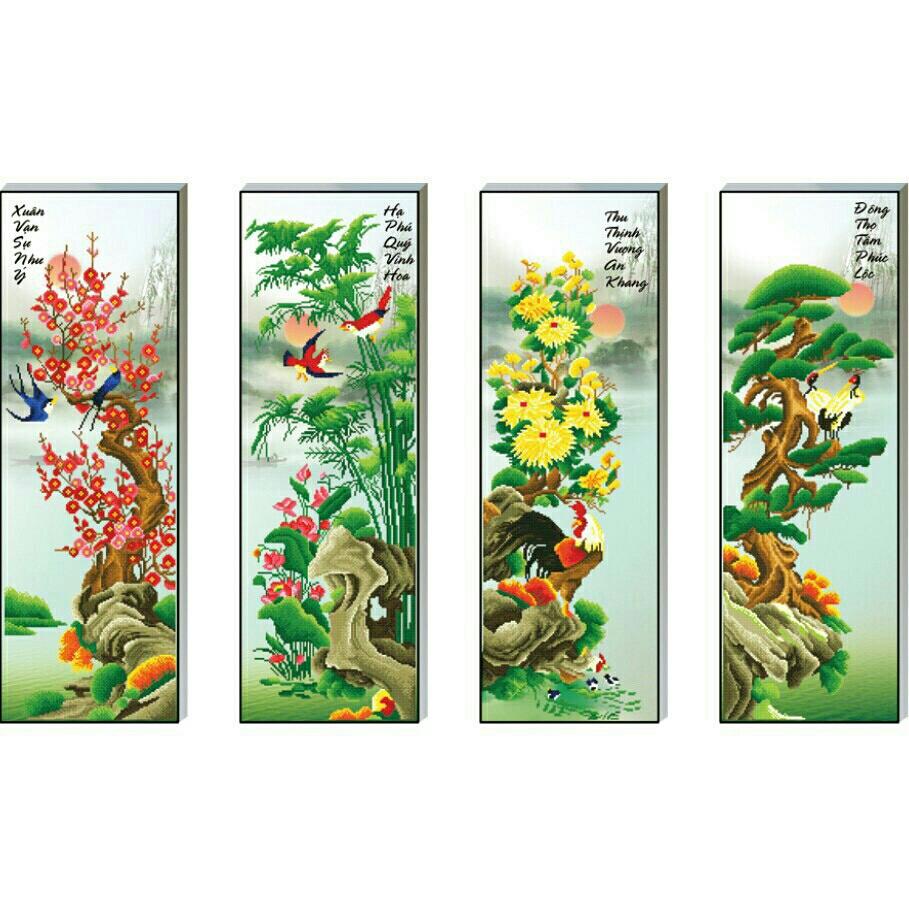 tranh đính đá TỨ QUÝ _146×100CM chưa đính
