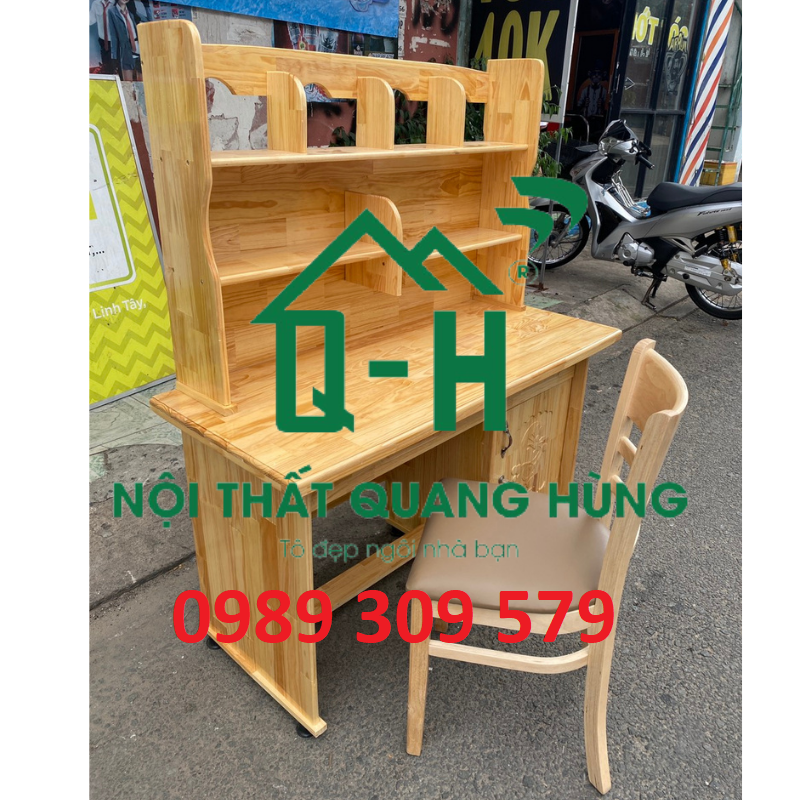 Bàn học sinh gỗ thông có kệ sách cao cấp hcm