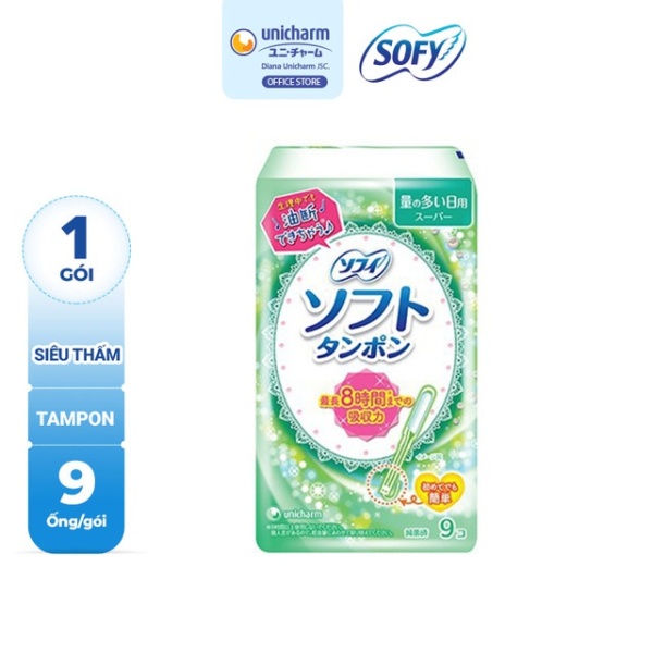 BVS tampon siêu thấm, Băng vệ sinh tampon dạng ống Sofy Soft Tampon Super Nhật Bản gói 9 miếng