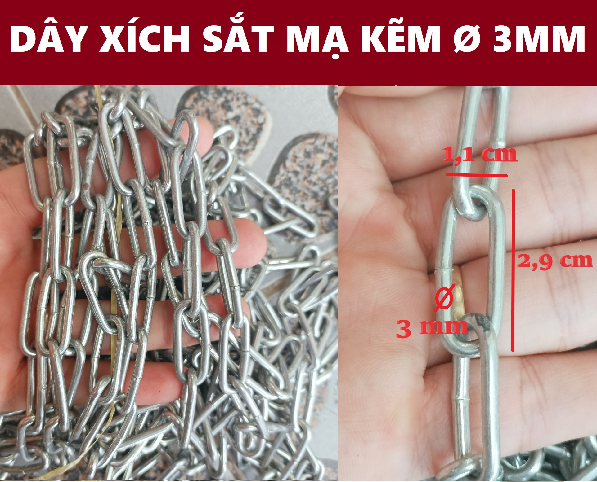 Dây xích sắt mạ kẽm [ Ø 3mm ]