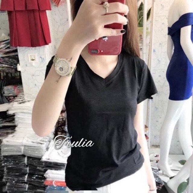áo phông giấy cổ tim nhiều màu