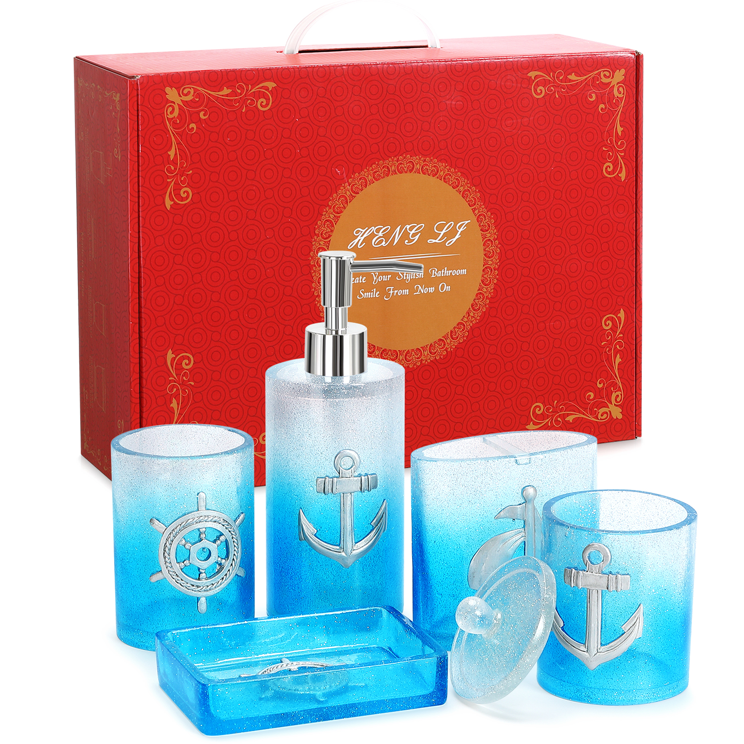 Bộ đồ dùng nhà tắm set 5 món hình mỏ neo