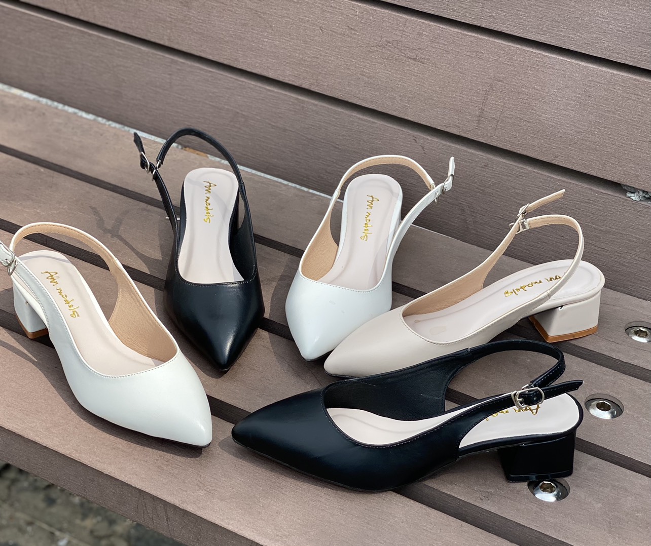 Giày Slingback gót vuông mũi nhọn 3phân da mềm  dáng chuẩn