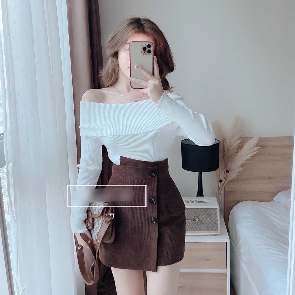 Áo thun nữ dài tay trễ vai kiểu dáng hàn quốc sang chảnh