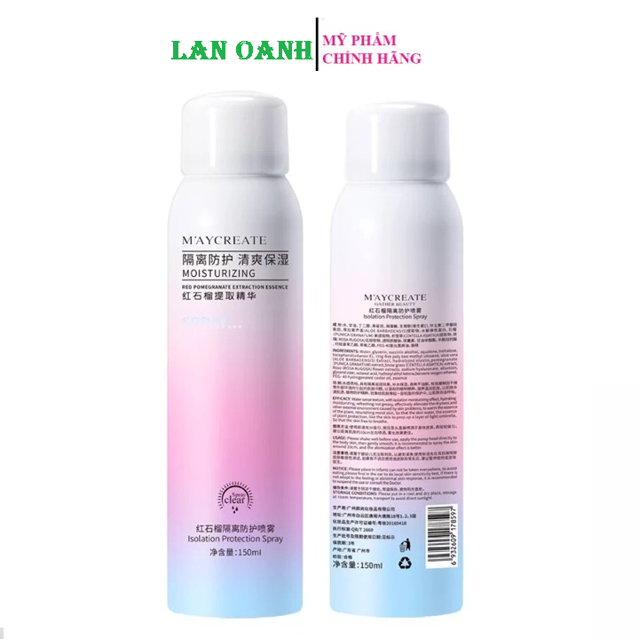 Xịt Chống Nắng Làm Trắng Da maycreate 150ml