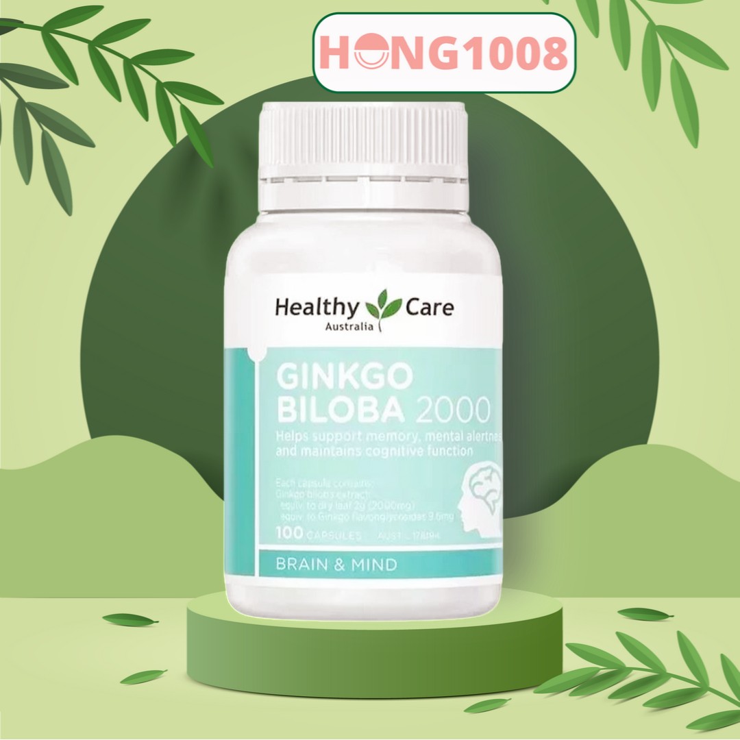 Viên Uống Ginkgo Biloba Healthy Care Úc 2000mg 100 viên Hoạt huyết dưỡng não ginkgo 2000 Hỗ trợ tốt đối với các vấn đề về tuần hoàn não, cải thiện trí nhớ Shop Hong1008