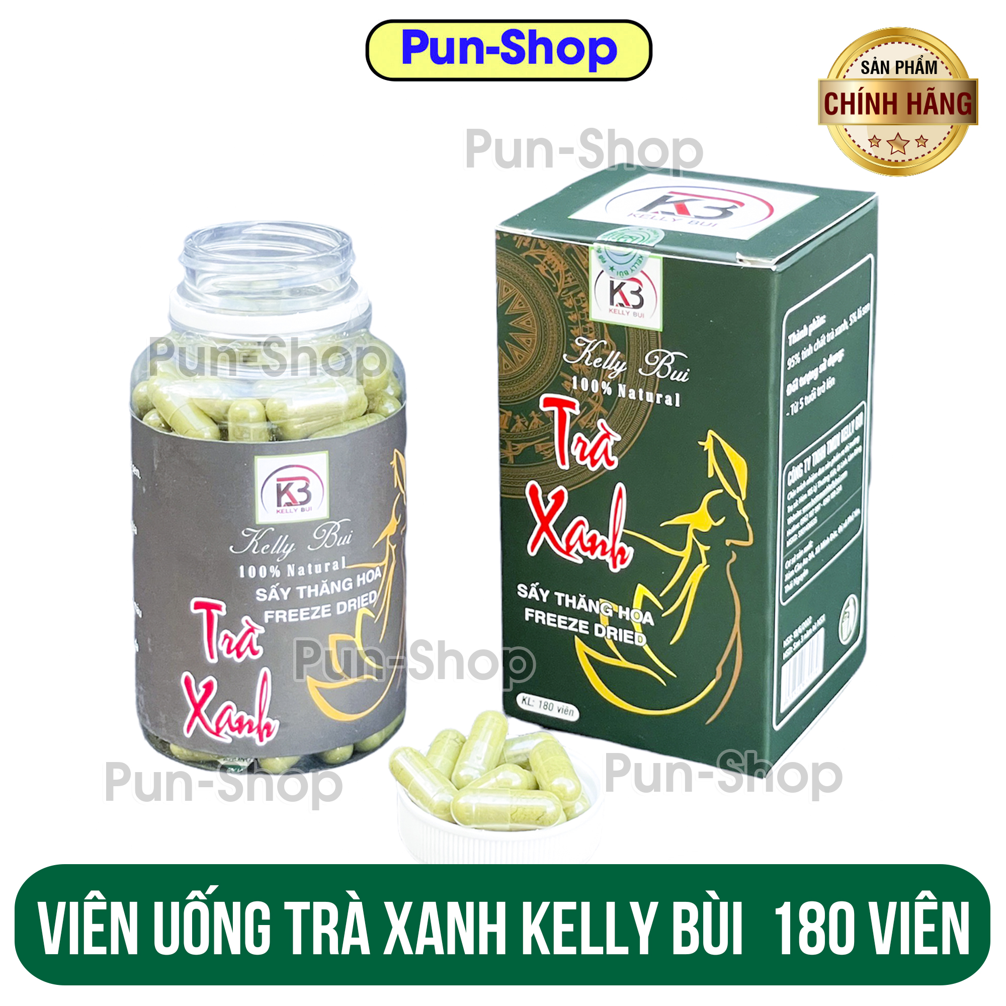 Viên trà xanh giảm mỡ Kelly Bùi, hạ mỡ máu dạng viên dễ sử dụng 180 viên