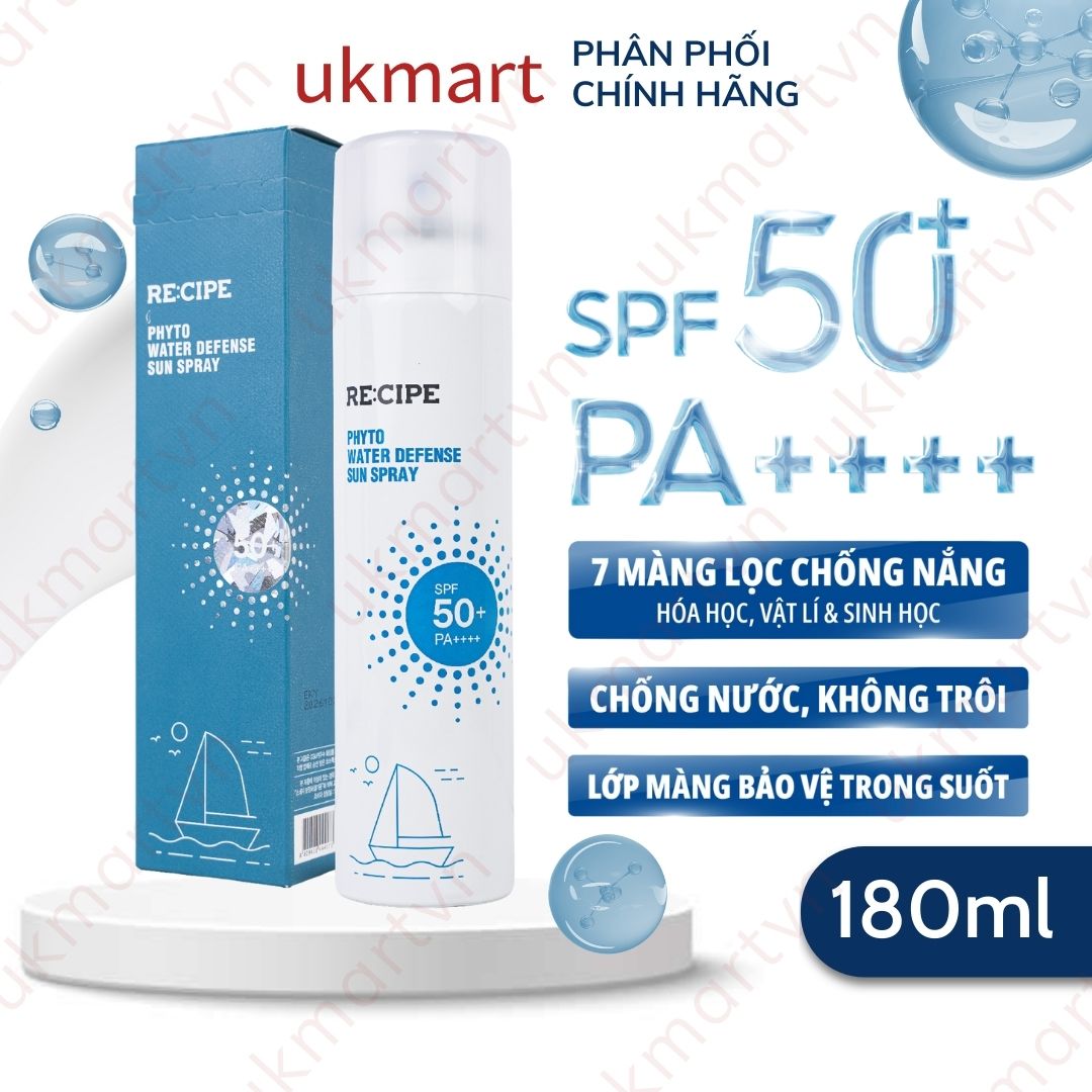 Xịt chống nắng recipe spf50+ pa++++recipe phyto water defense sun spray 50ml - 180ml