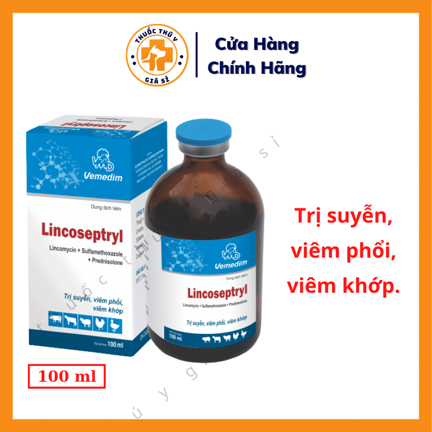 "Hoàn tiền đến 10%" Vemedin Linco Septryl 100ml - Dùng Cho Thương Hàn, Tụ Huyết Trùng, CRD, Viêm Vú, Viêm Tử Cung - Thú Y Giá Sỉ