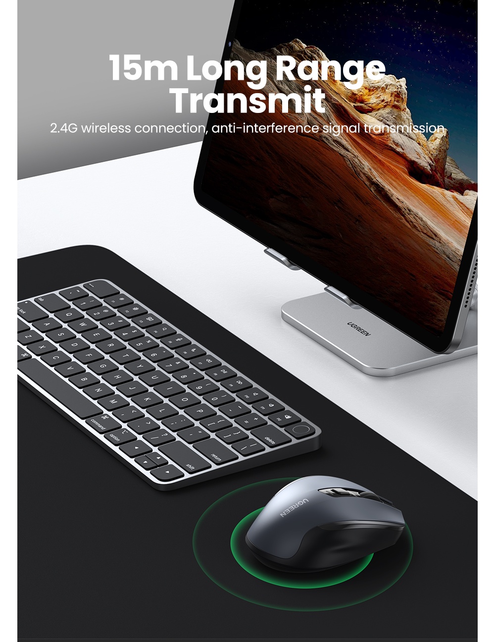 Chuột không dây UGREEN Ergonomic Wireless Bluetooth Mouse 2.4G 4000DPI Silence Design MU006