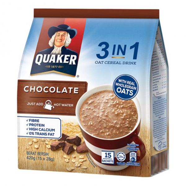 E - Thức Uống Yến Mạch Quaker 3in1 Chocolate 15 Gói 28G