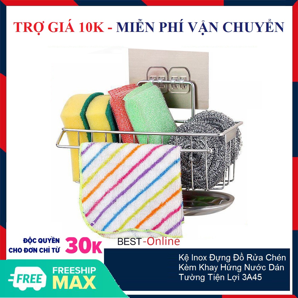 [TRỢ GIÁ 10K] Kệ Đựng Miếng Rửa Chén Inox Có Khay Hứng Nước , Kệ Để Đồ Rửa Chén