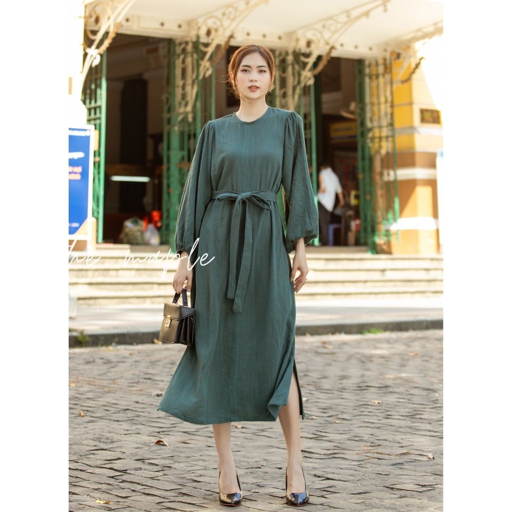 Đầm công sở Linen form dài cổ điển THE MAPLE size L