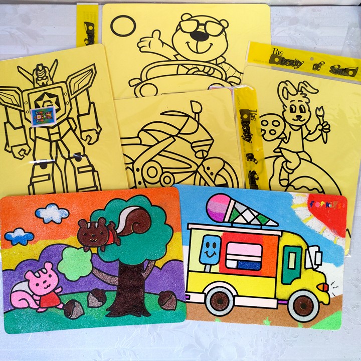 Sand paintings, A4-size sand paintings with Yellow background, Available with sand, toys for children