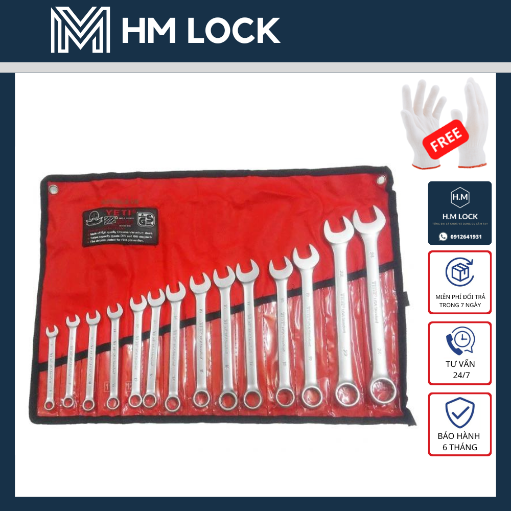 BỘ 14 CÂY CỜ LÊ VÒNG MIỆNG 8-24mm USA - THÉP VANADIUM KHÔNG GỈ CAO CẤP - HM LOCK - HM LOCK