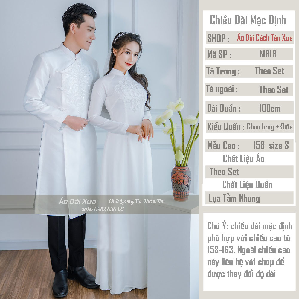 Áo Dài Cưới Cô Dâu Chú Rể Cặp Trắng Cưới Hỏi MB18