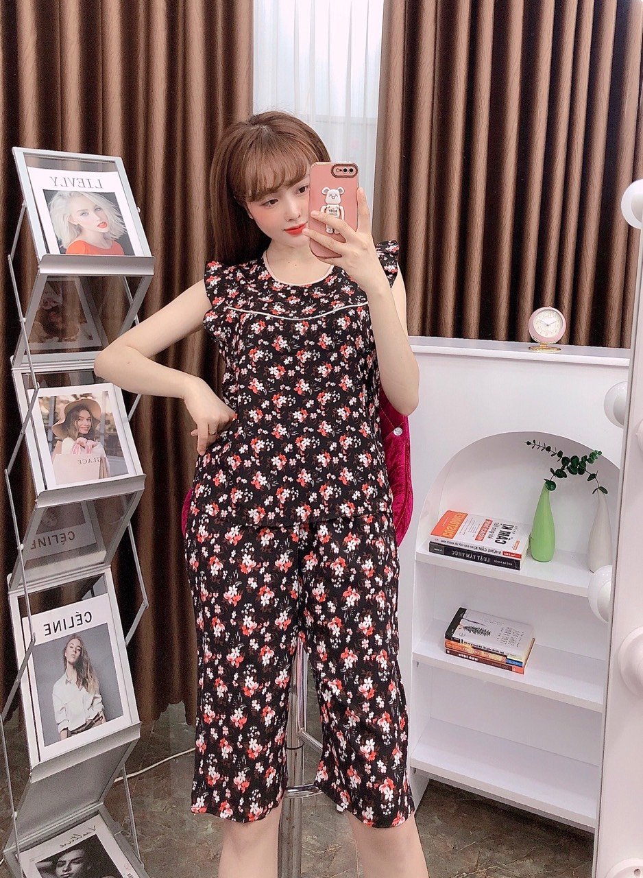 Bộ lụa lửng mặc nhà cao cấp hình hoa nhí dễ thương