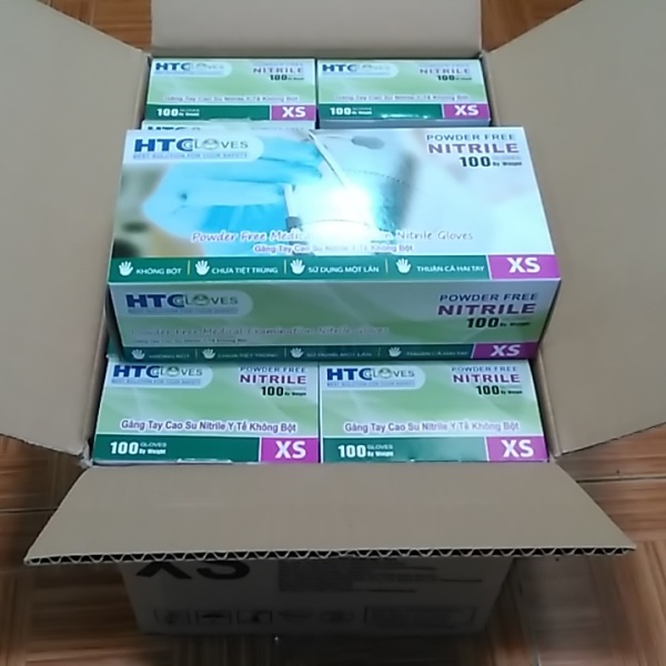 Thùng 10 hộp Găng Tay  ( bao tay ) Cao Su Y Tế Không Bôt  HTC Glove hộp 100 cái màu xanh