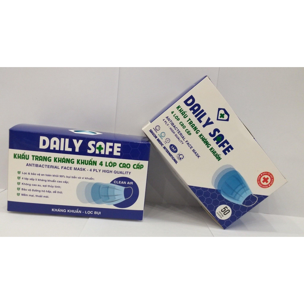 Khẩu Trang Kháng Khuẩn 4 Lớp Cao Cấp Daily Safe ( Hộp 50 Cái)