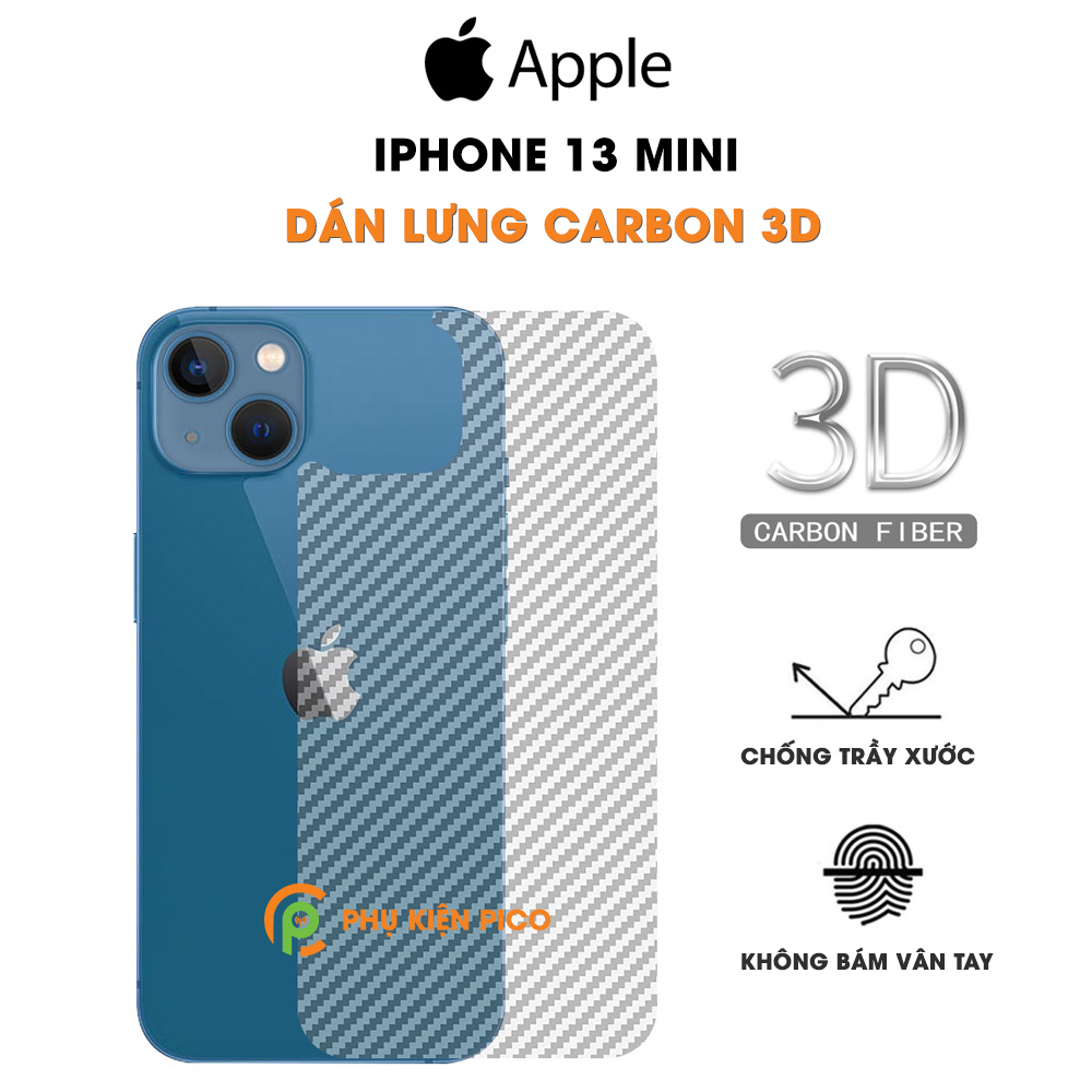 Dán lưng Iphone 13 Mini nổi vân Carbon 3D tản nhiệt tốt chống bám vân tay - Dán lưng Carbon Iphone 13 Mini