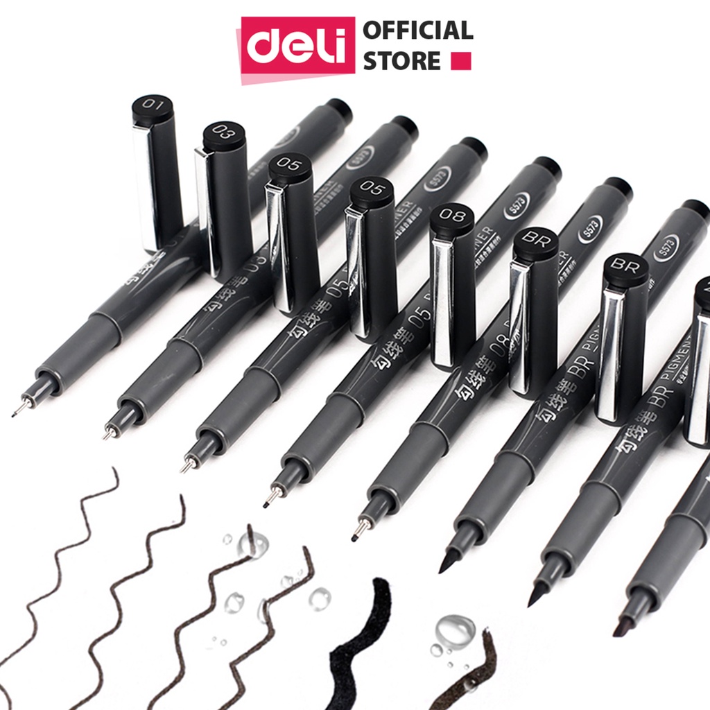 Bút line đi nét mực đen Deli - Set 6 ngòi - vẽ phác thảo, calligraphy chuyên nghiệp, Bút kỹ thuật đi nét, mực đều, kháng nước - S573