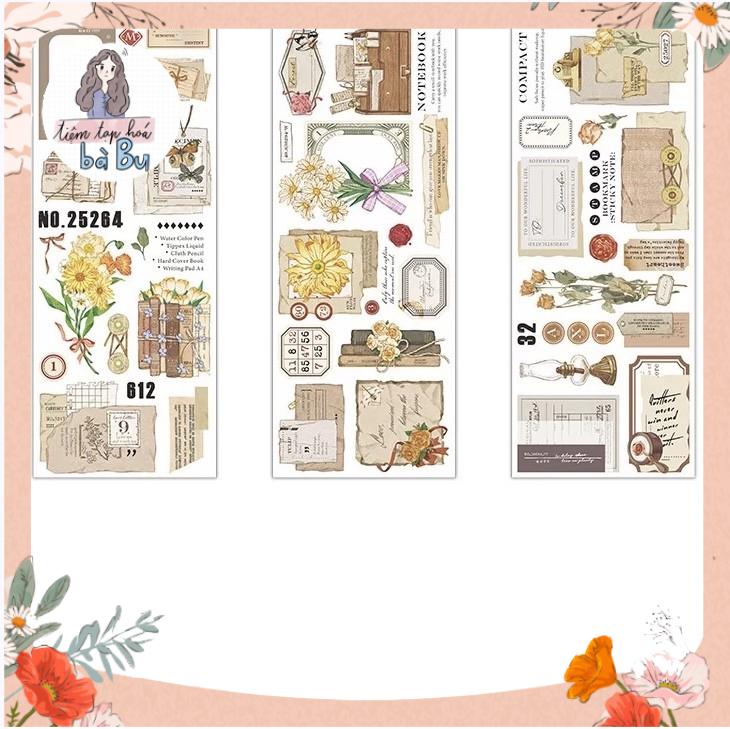 Set 3 tờ stickers nhựa PET PVC chủ đề cổ điển vintage trang trí junkjournal