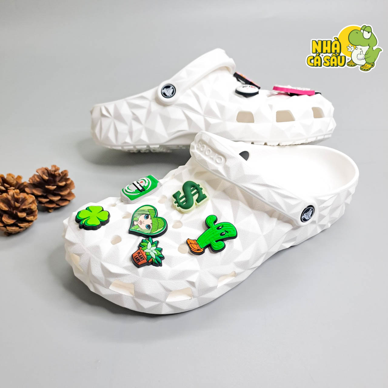 Dép crocs classic geodesic unisex chính hãng tặng 10 jibbitz sticker, dép sục crocs classic sầu riêng kim cương nam nữ, dép crocs nam nữ