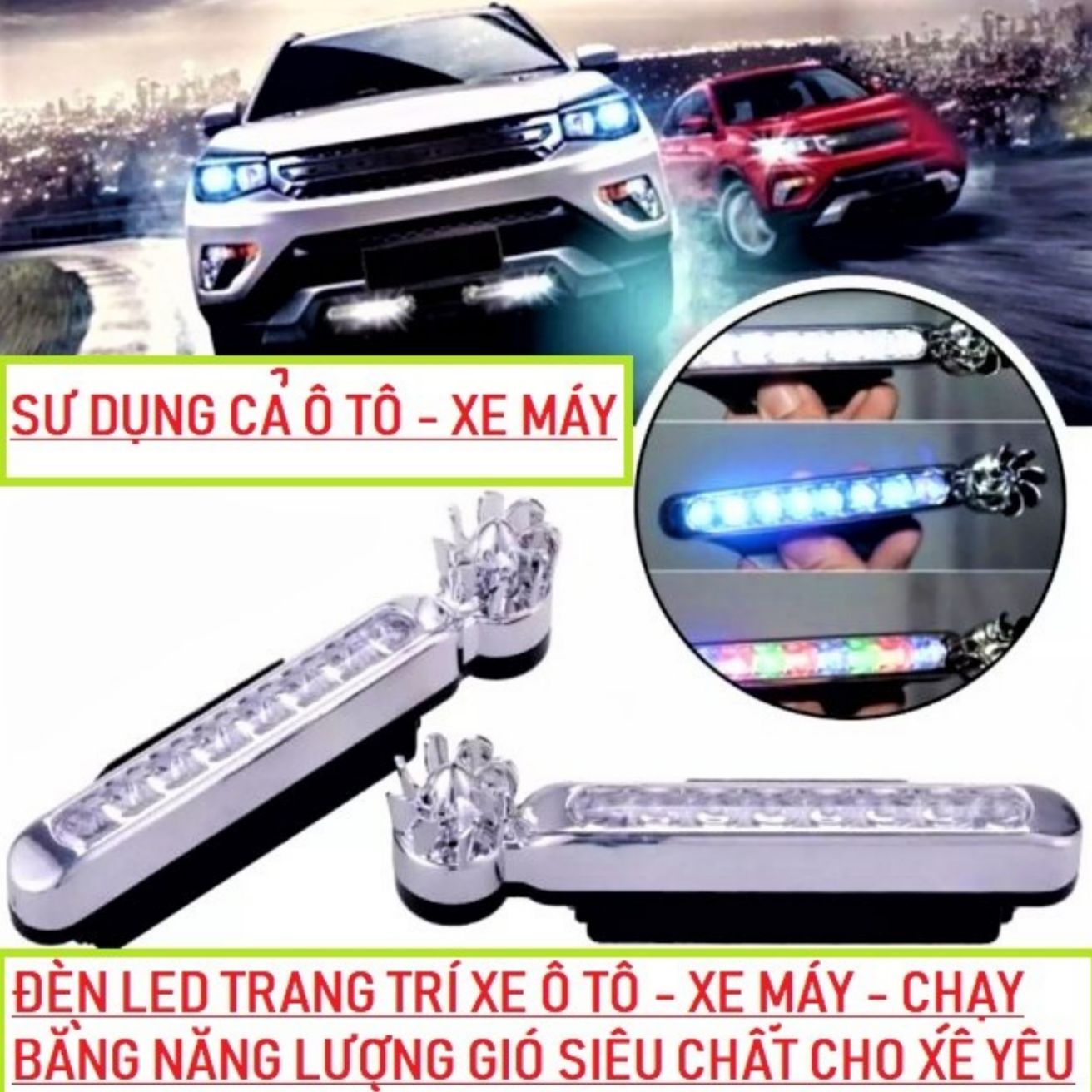 2 ĐÈN NĂNG LƯỢNG GIÓ XE MÁY ÔTÔ SIÊU SÁNG SIÊU ĐẸP