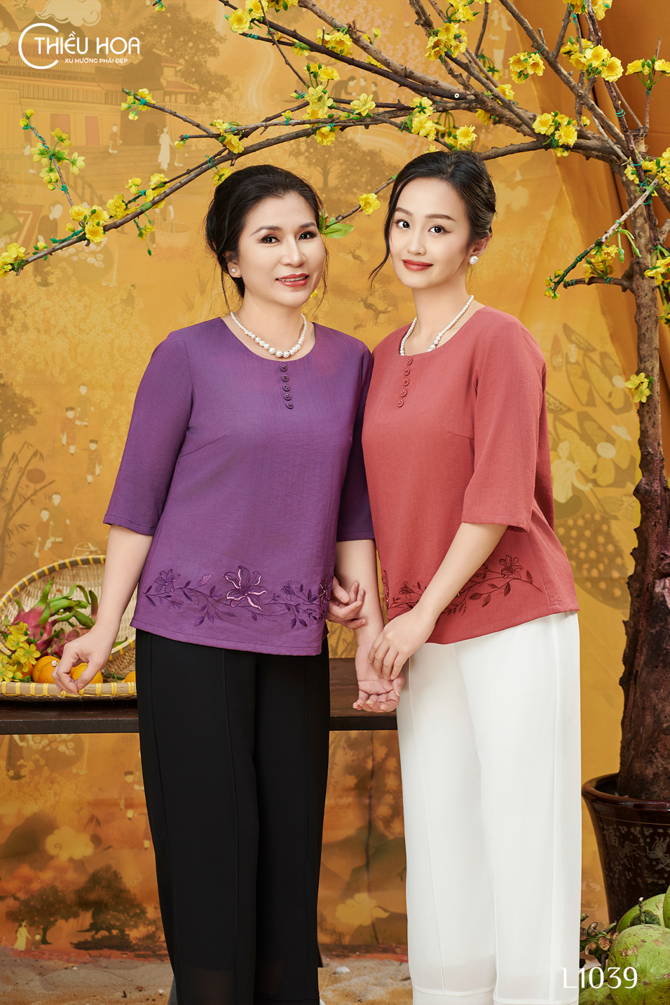 Áo Kiểu Nữ Trung Niên Chất Voan Linen Thun Cao Cấp Thiết Kế nhẹ nhàng thanh lịch thương hiệu Thiều Hoa l1039