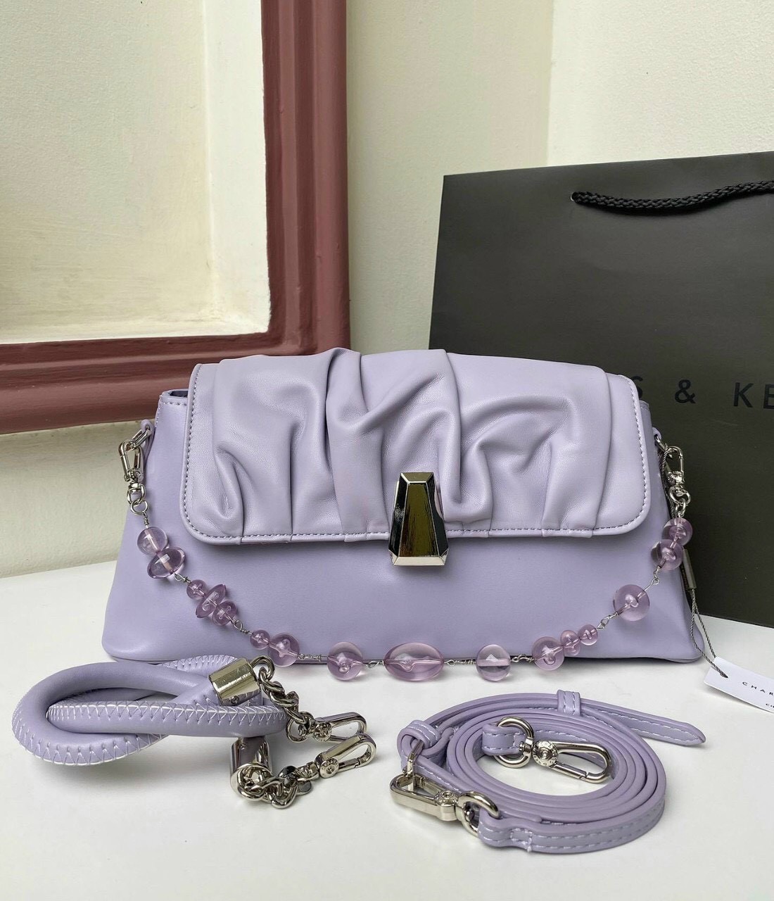Túi xách nữ đeo được 2 kiểu C.N.K Like Auth 1:1   -Charles & Keith Cloud handle Bag-