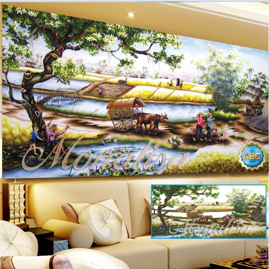 Tranh Đính Đá Phong Cảnh Quê Hương kích thước 120x63cm