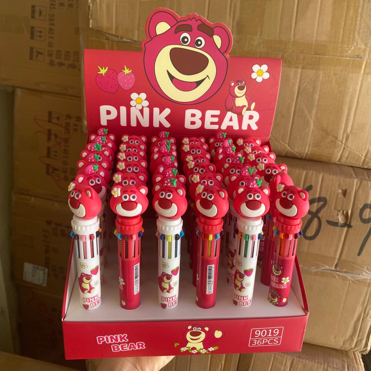 Bút Bi Bấm Hình Gấu Dâu 10 Màu