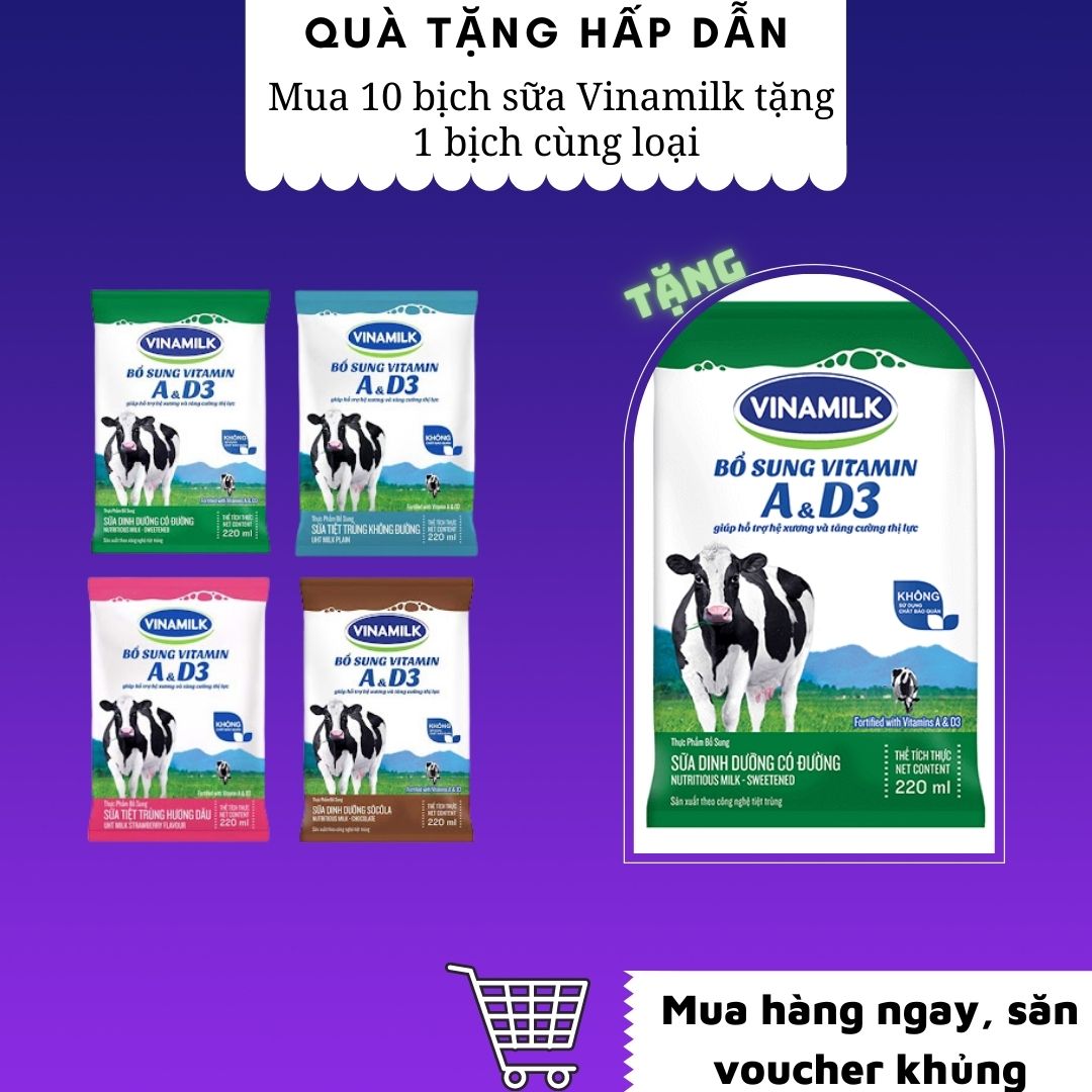 Combo 10 bịch sữa Vinamilk TẶNG 1 bịch cùng loại