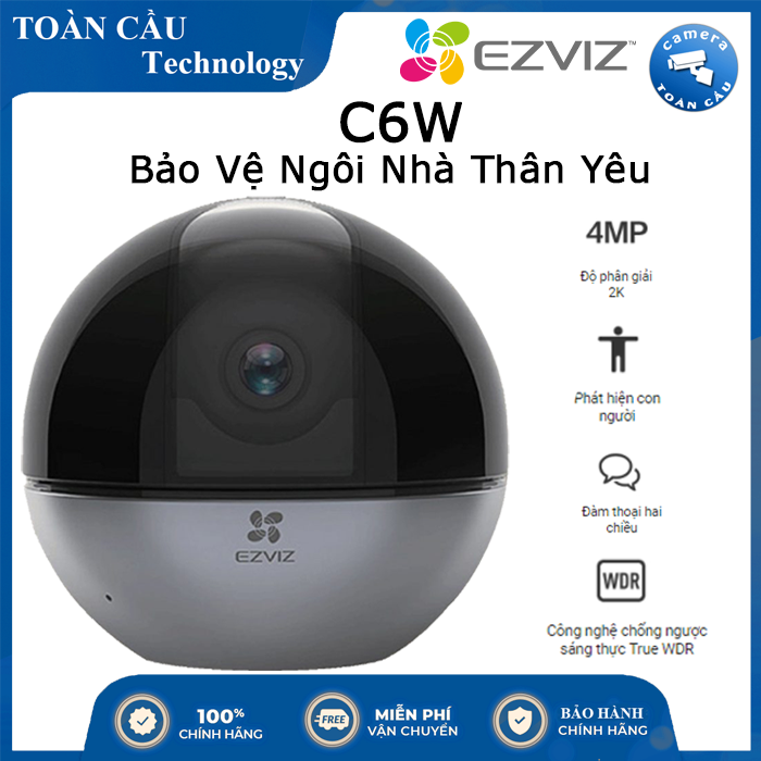 [HCM][100%CHÍNH HÃNG] Camera Wifi Ezviz C6W 4MP Quay 360 độ (Chuẩn Nén H.265 Nhận Diện Người Đàm Thoại 2 Chiều Hồng Ngoại 10m)- Camera Toàn Cầu