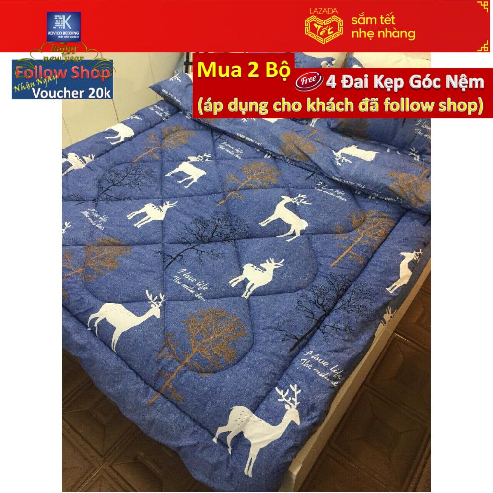 (FreeShip MAX) Drap Và Gối Poly Mẫu Hươu Sao (tặng kèm 1 áo gối ôm)