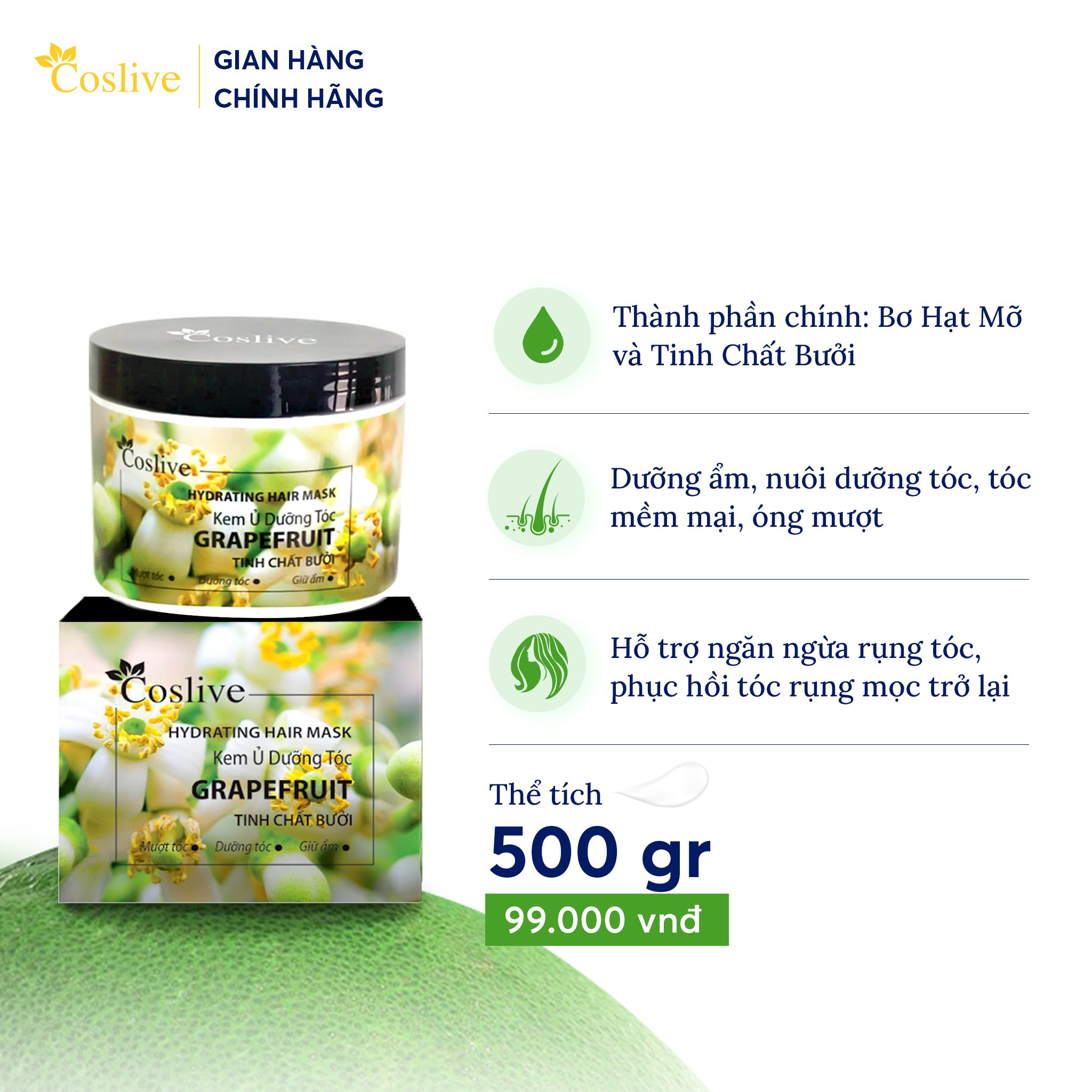KEM Ủ DƯỠNG TÓC BƯỞI COSLIVE 500G