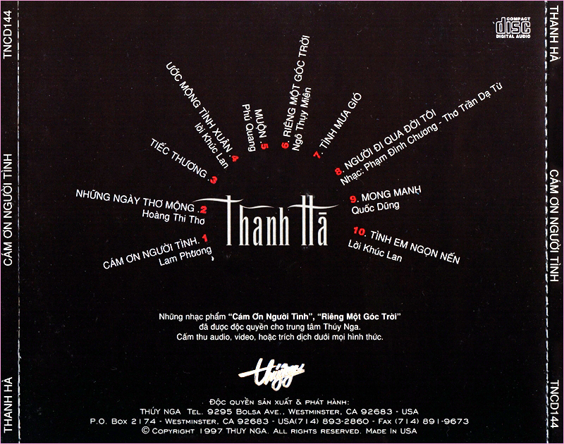 Bộ 08CD ca nhạc do Thanh Hà thể hiện
