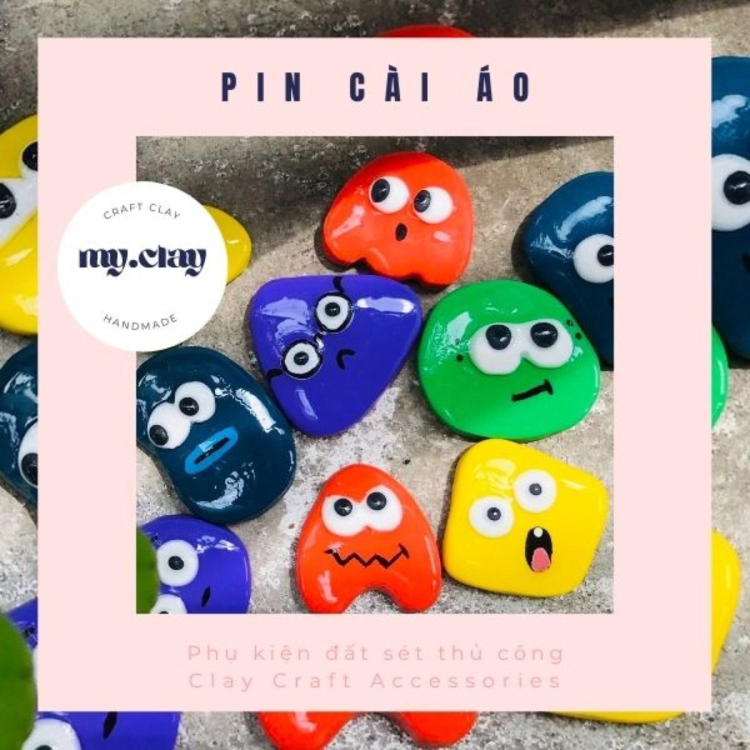 Pin/Ghim cài áo đất sét mặt emoji/emotion hài hước