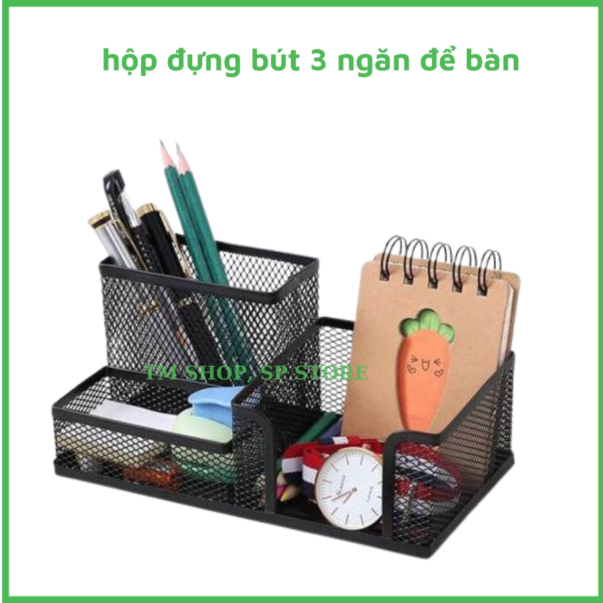 Hộp đựng bút 3 NGĂN để bàn kim loại đa năng, bền đẹp phù hợp cho bàn học, bàn làm việc, văn phòng